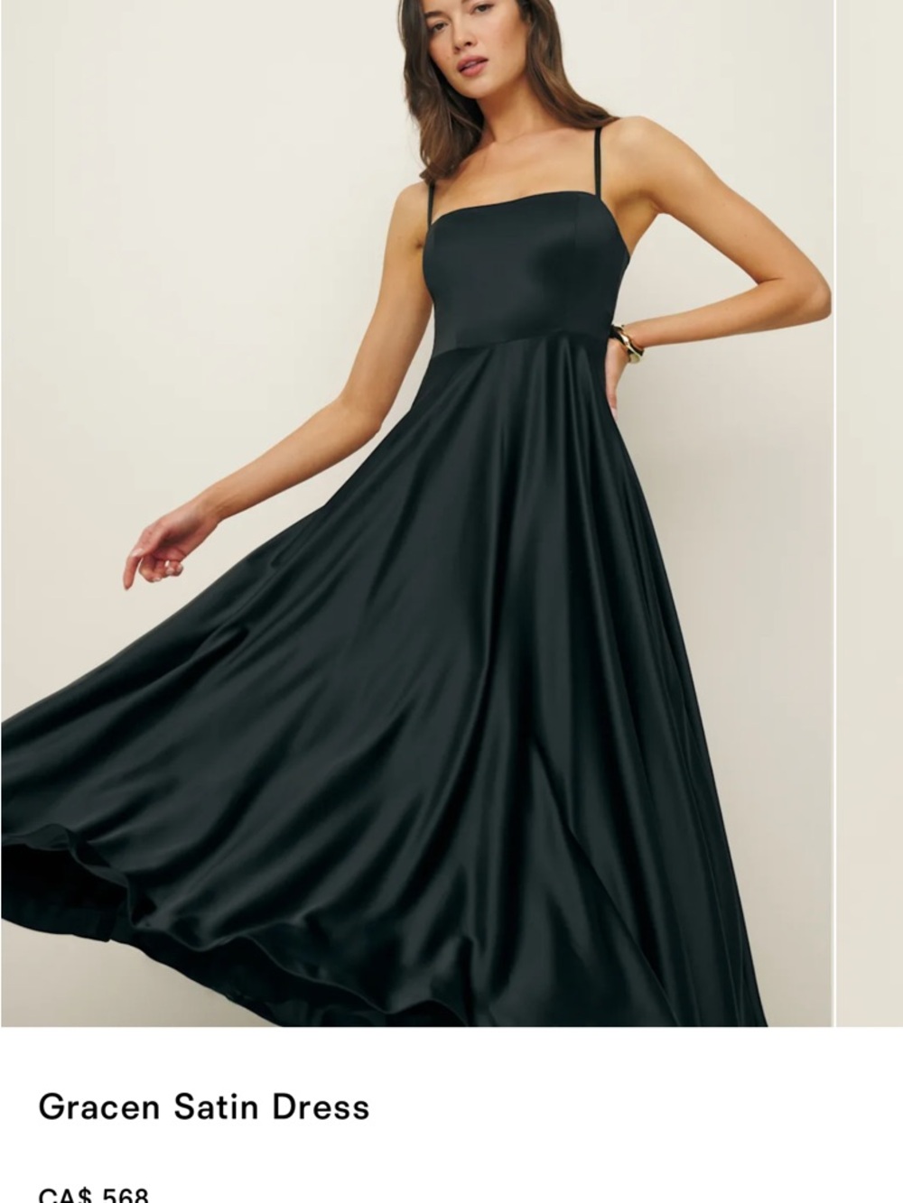 Reformation Black Satin Gracen Spaghetti-Strap Midi Dress - Picture 2 of 13